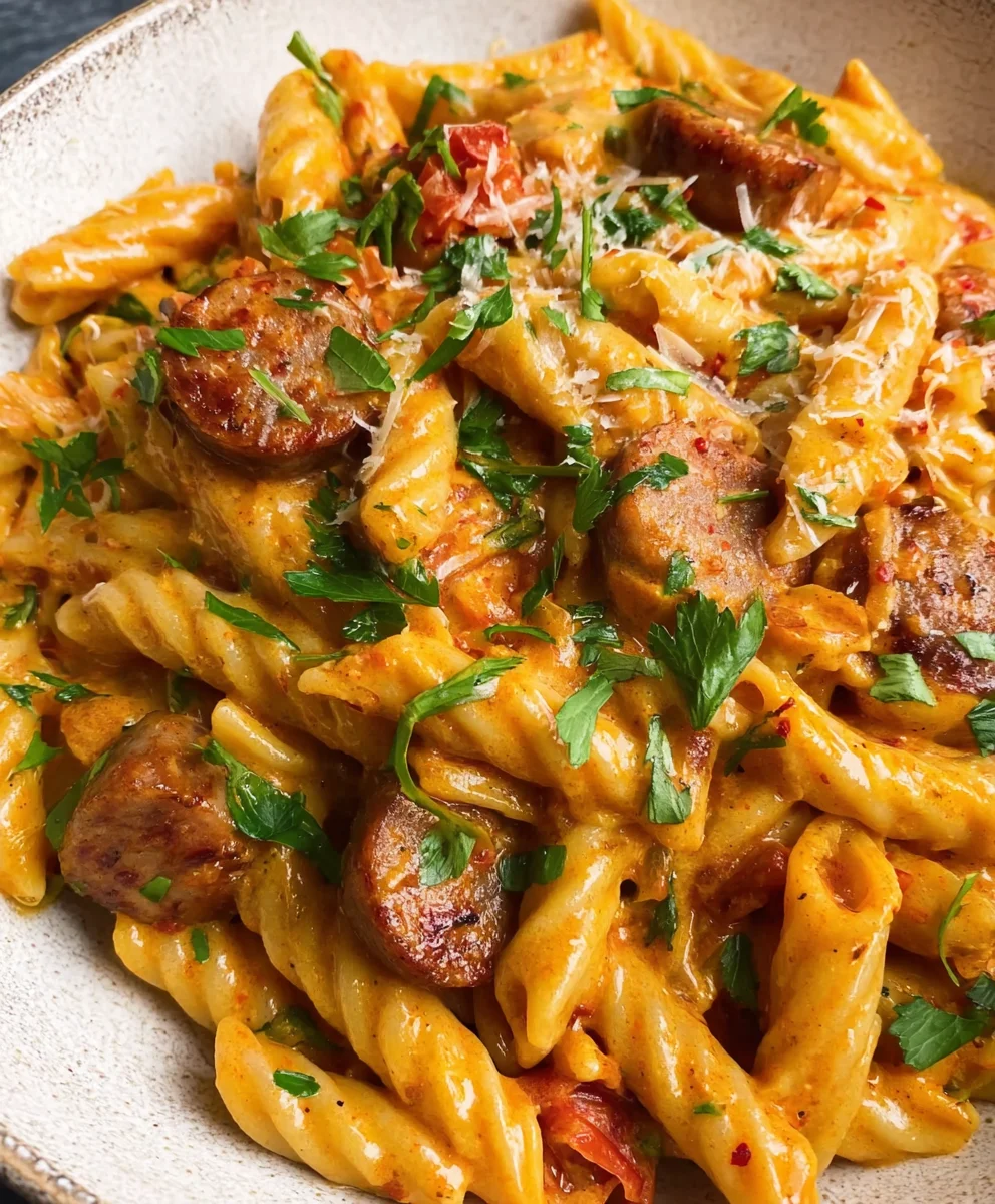 Creamy Cajun Beef Sausage Pasta Quick Meal
