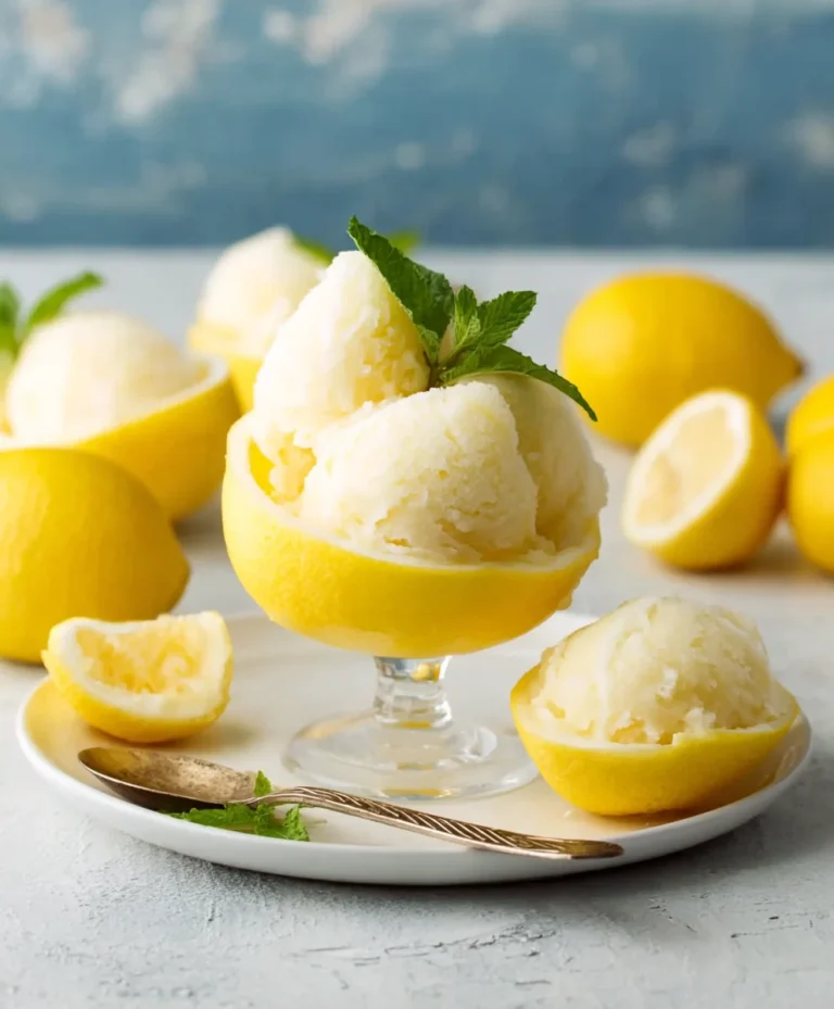Lemon Sorbet in a Frozen Lemon Shell