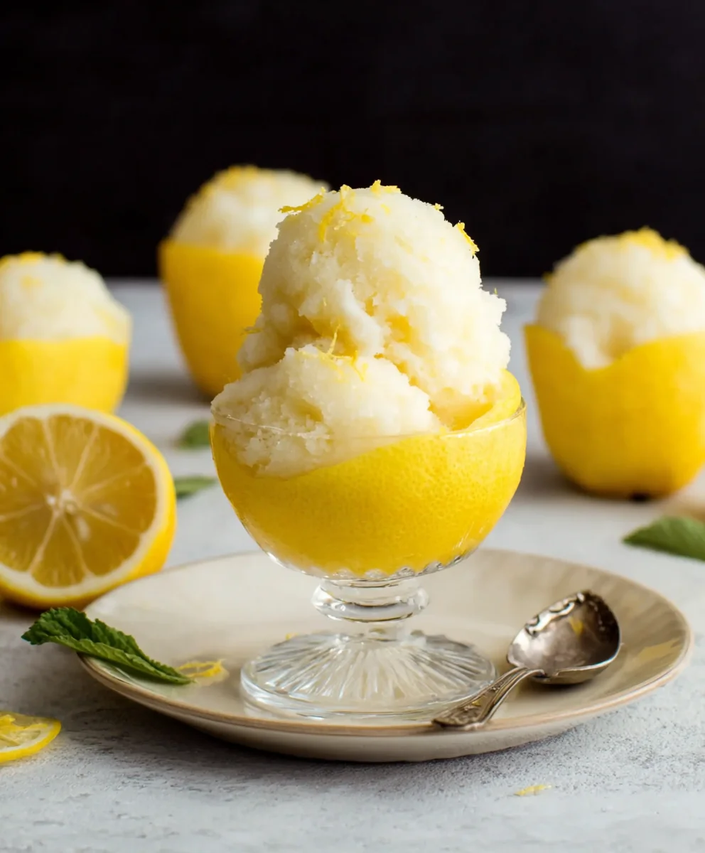 Lemon Sorbet in a Frozen Lemon Shell