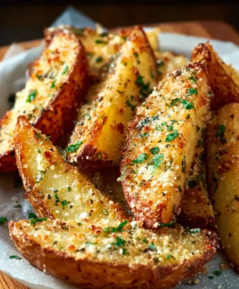Garlic Parmesan Potato Wedges- Crispy Oven Baked