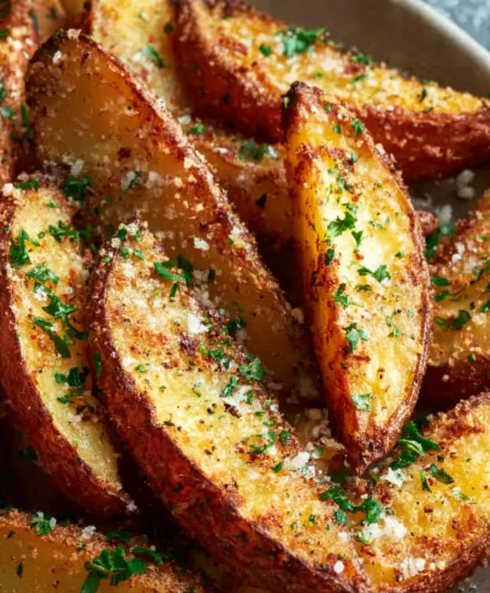 Garlic Parmesan Potato Wedges- Crispy Oven Baked