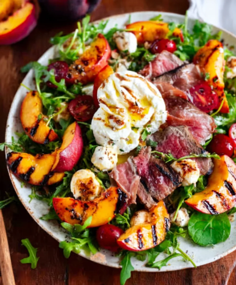 Grilled Nectarine Burrata Beef Beef Prosciutto Salad