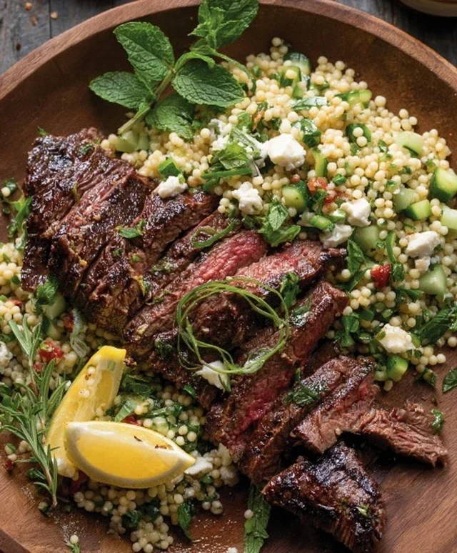 Grilled Skirt Steak with Lemon Herb Couscous Salad