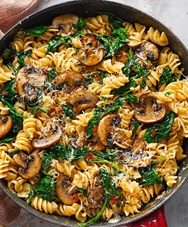 Parmesan Spinach Mushroom Pasta Skillet