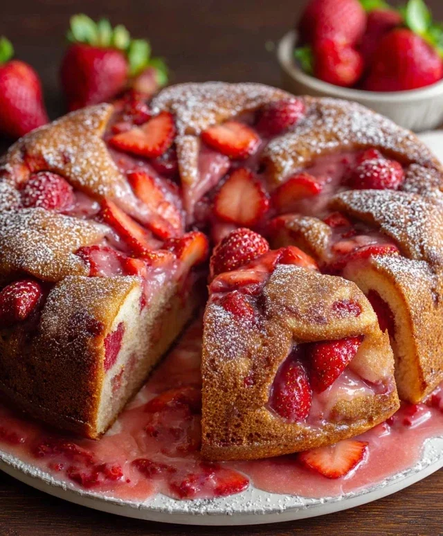Easy Strawberry Cake with Strawberry Sauce