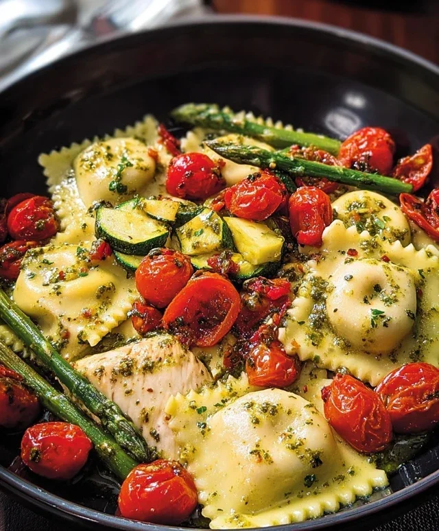 Chicken Ravioli with Pesto and Veggies