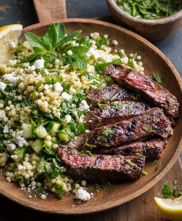Grilled Skirt Steak with Lemon Herb Couscous Salad