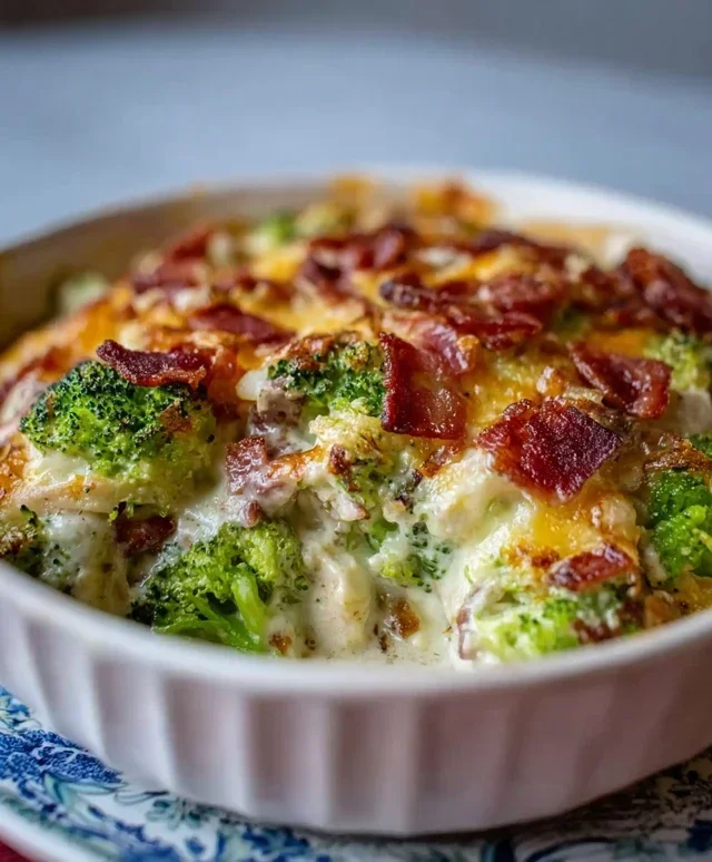 Creamy Low Carb Chicken Casserole with Broccoli and Beef Beef Bacon