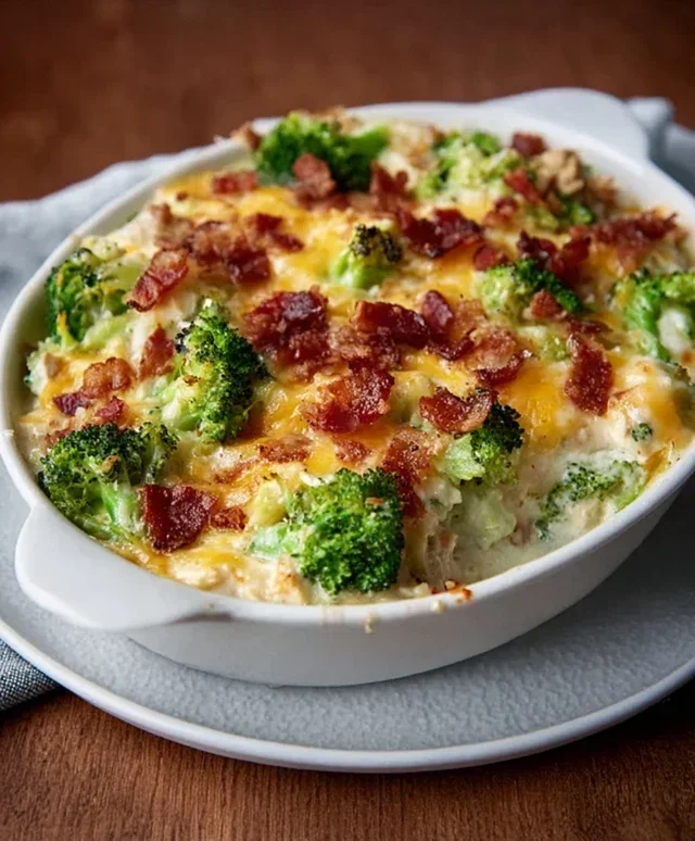 Creamy Low Carb Chicken Casserole with Broccoli and Beef Beef Bacon