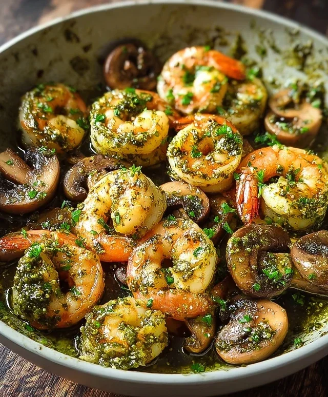 Pesto Shrimp with Mushrooms