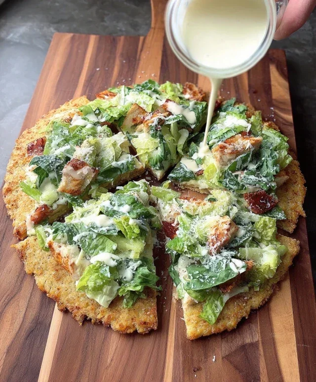 Viral Chicken Crust Caesar Salad Pizza
