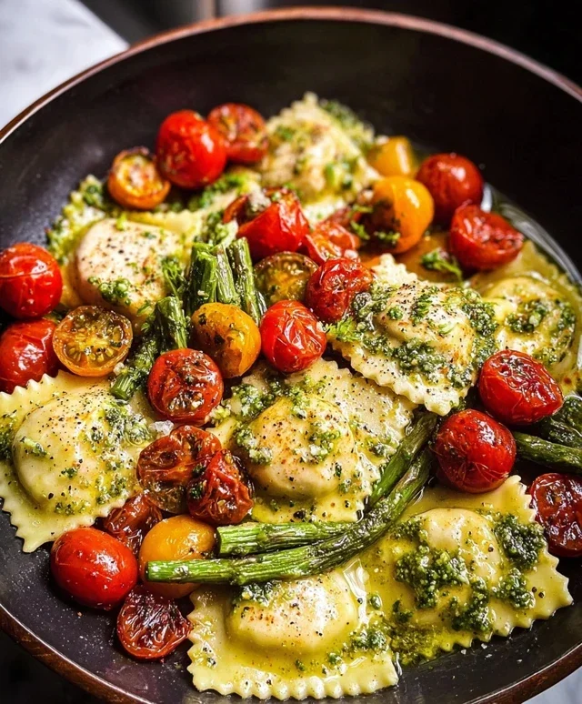 Chicken Ravioli with Pesto and Veggies
