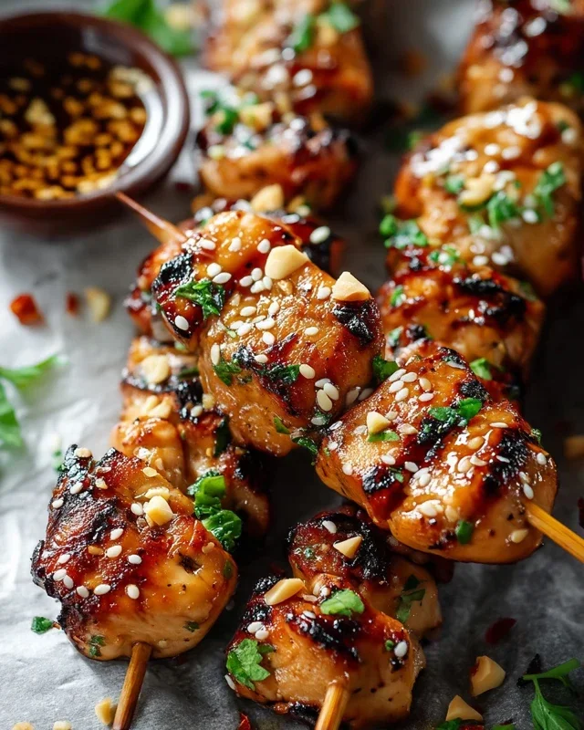 Easy Grilled Asian Chicken Skewers with Honey Garlic Sauce