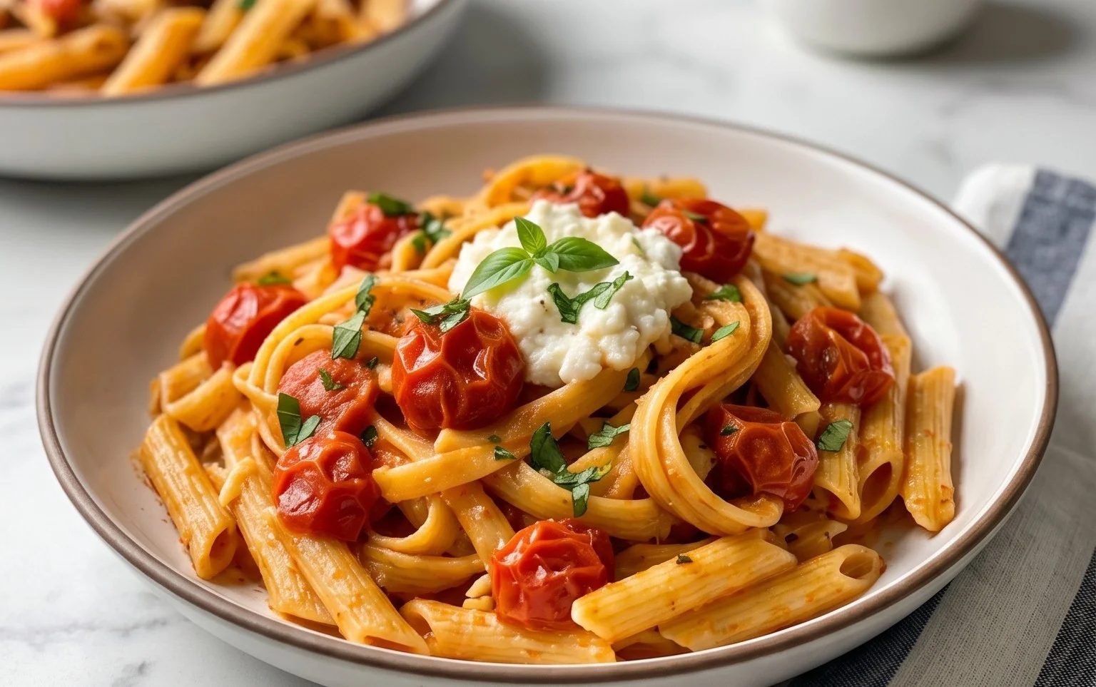 Roasted Tomato and Garlic Ricotta Pasta