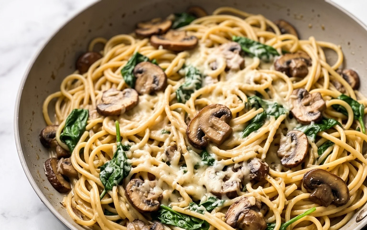 Parmesan Spinach Mushroom Pasta Skillet