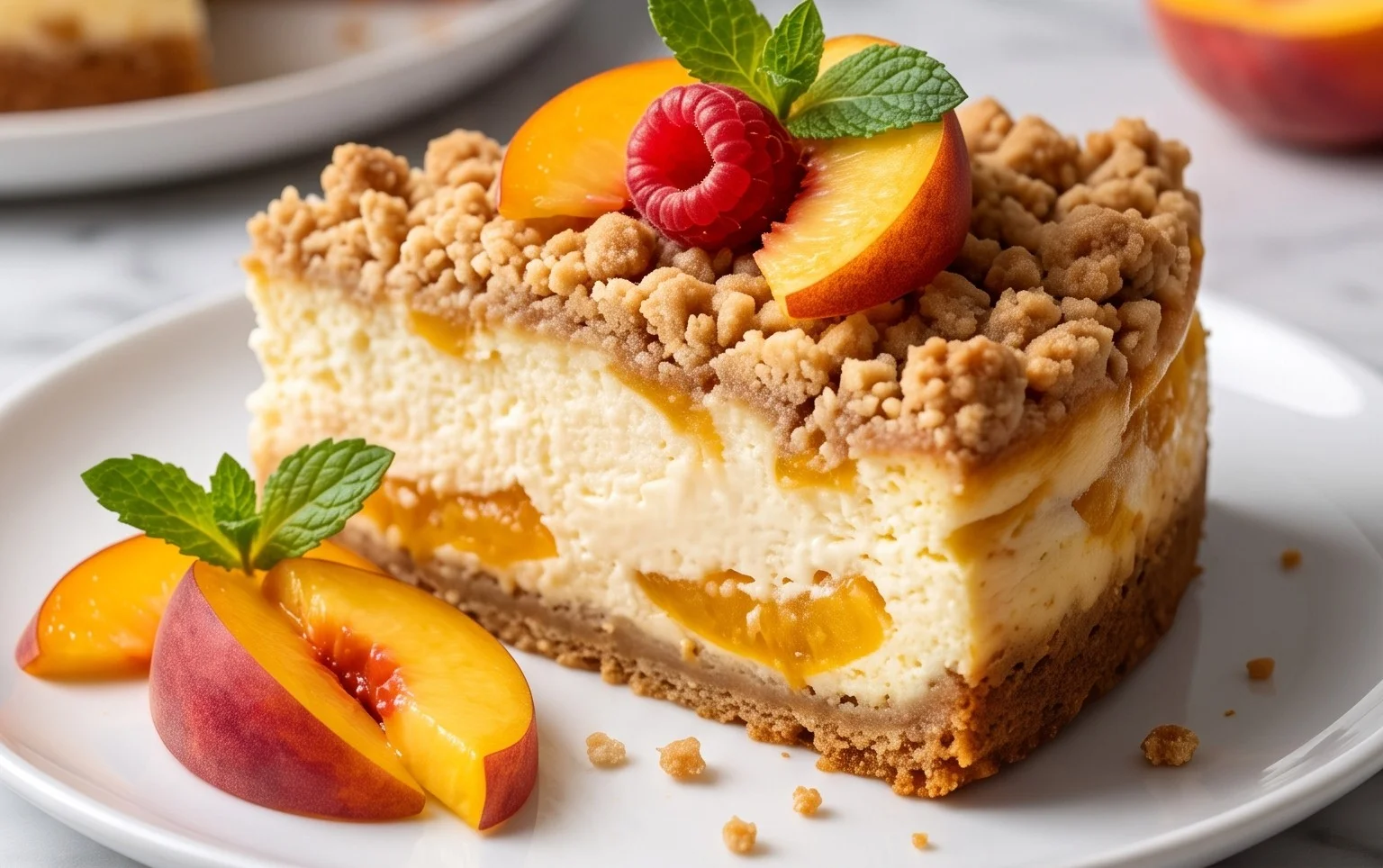 Peach Cream Cheese Cake with Streusel Topping