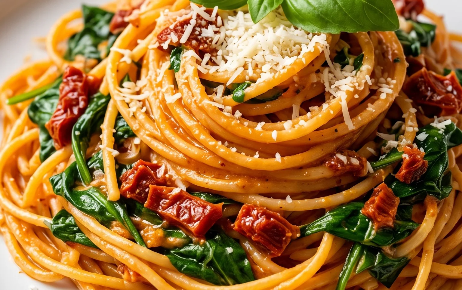 Spaghetti & Spinach with Sun-Dried Tomato Cream Sauce