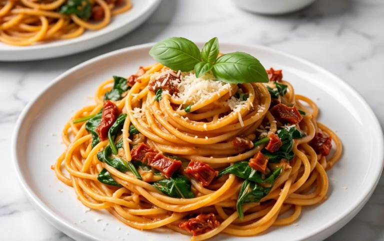 Spaghetti & Spinach with Sun-Dried Tomato Cream Sauce