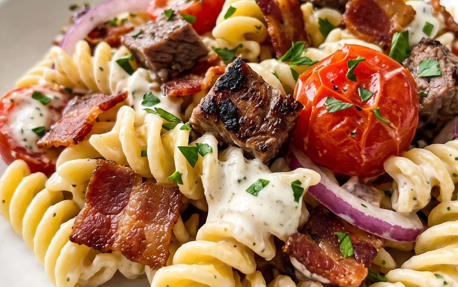 Beef Bacon Ranch Pasta Salad